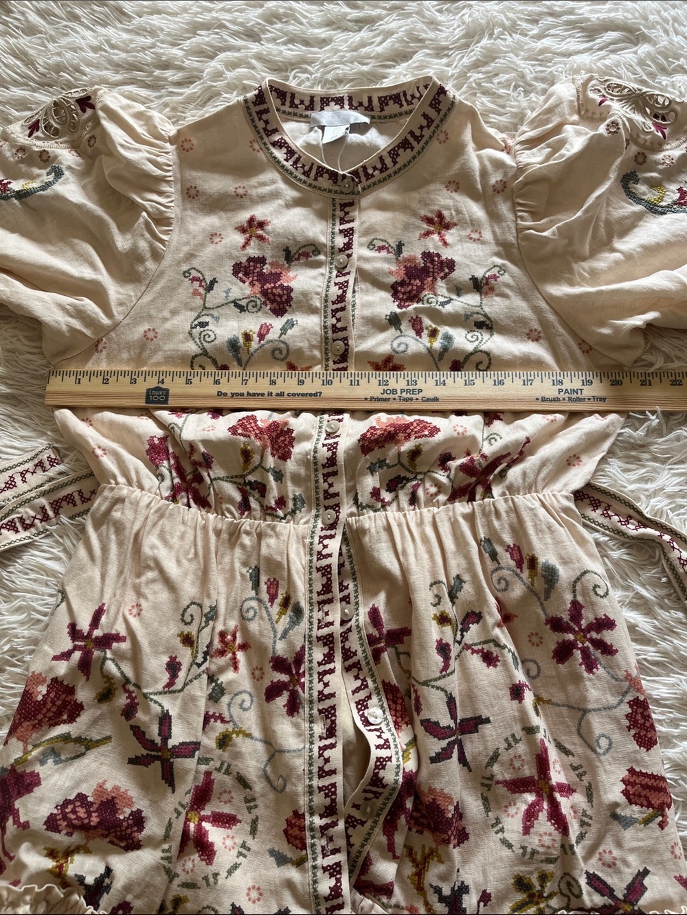 Caroline Constas Cream Multi Colored Embroidered Belted Midi Dress Western Med - Picture 5 of 13